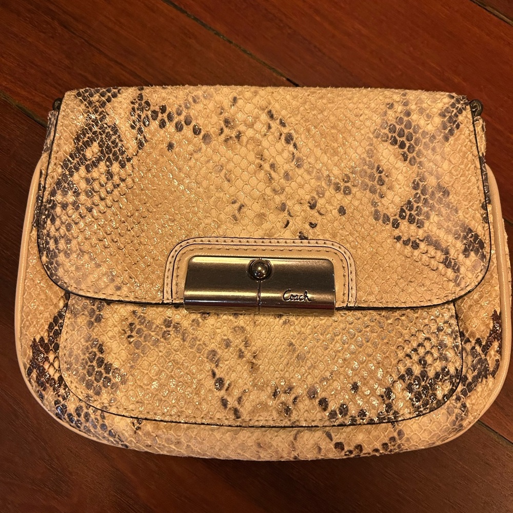 COACH Beige Snake Print Crossbody Bag